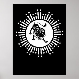 Leo Zodiac Lion Symbol with Stars Black and White Poster