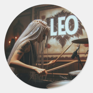 Leo Zodiac Musician Drums Classic Round Sticker