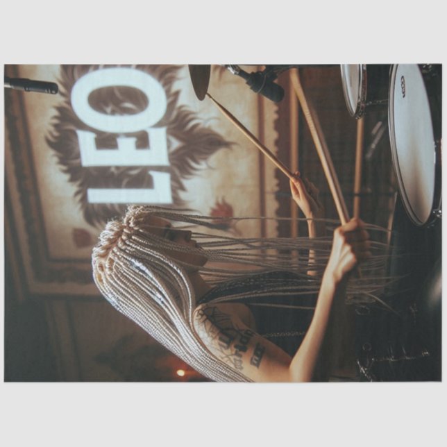 Leo Zodiac Musician Drums Decoupage  Tissue Paper (Front)