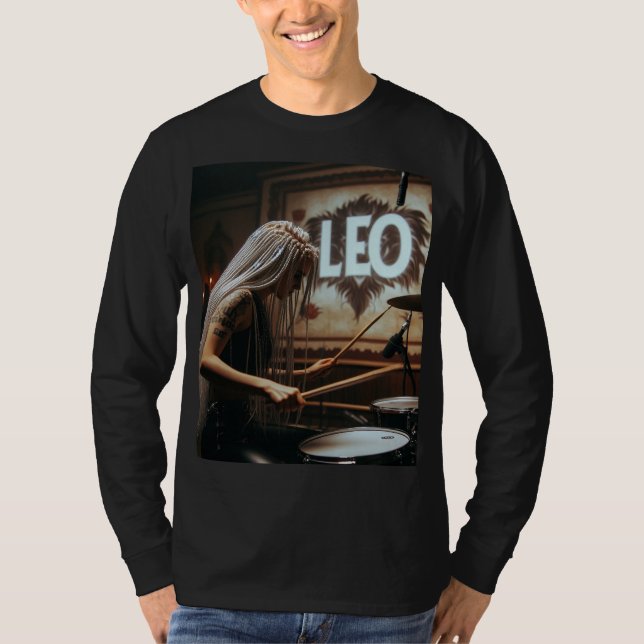 Leo Zodiac Musician Drums T-Shirt (Front)