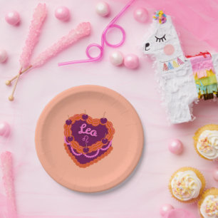 Leo Zodiac Pastel Heart Birthday Cake Paper Plate