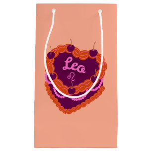 Leo Zodiac Pastel Heart Birthday Cake Small Gift Bag