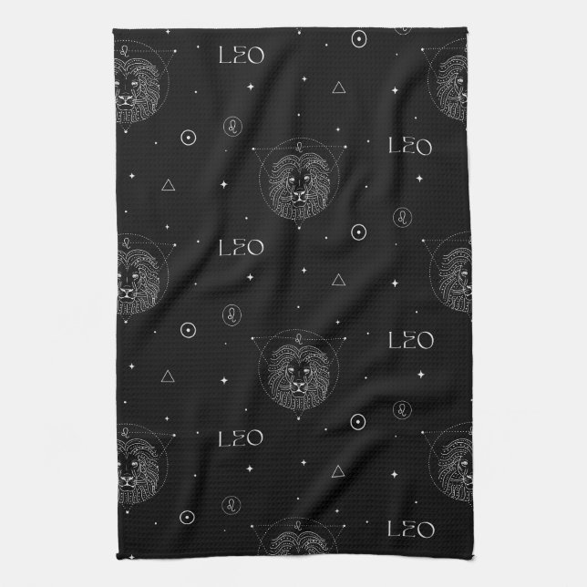 Leo Zodiac Pattern in Black and White Tea Towel (Vertical)