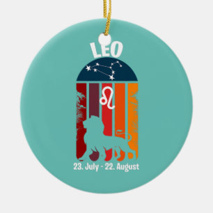 Leo Zodiac Retro Sunset Ceramic Tree Decoration