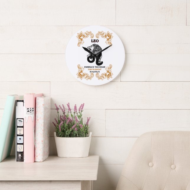 Leo Zodiac Royalty | Embrace the Roar Fire Element Large Clock (Reading Room)