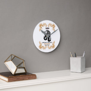 Leo Zodiac Royalty Embrace the Roar Fire Element Round Clock