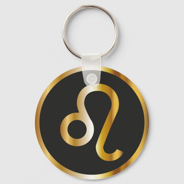 Leo Zodiac Sign, Black & Gold Keychain (Front)