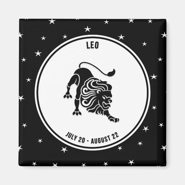 Leo Zodiac Sign, Black & White Magnet (Front)