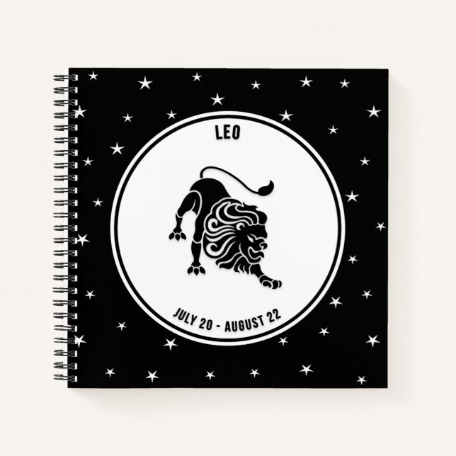 Leo Zodiac Sign, Black & White Notebook (Front)