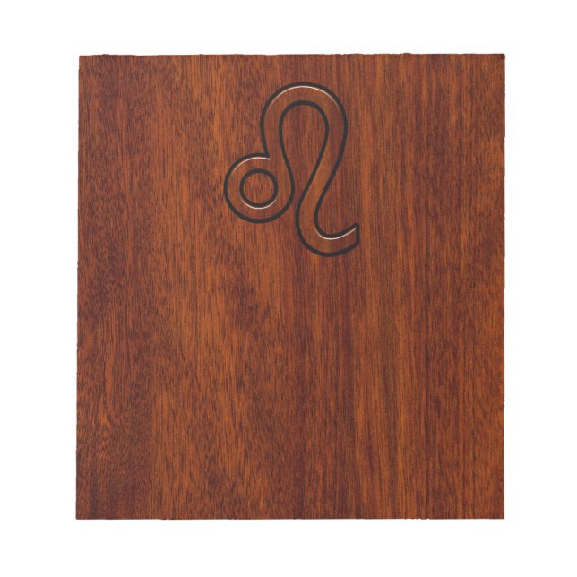 Leo Zodiac Sign in Brown Mahogany wood style Notepad (Front)