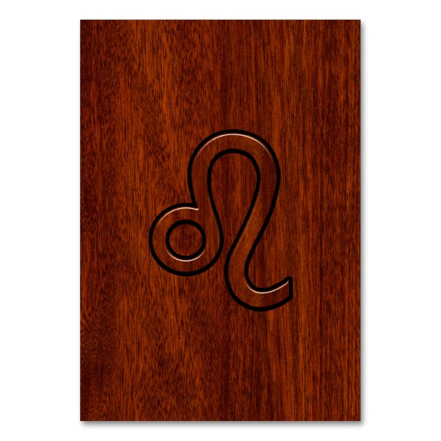 Leo Zodiac Sign in Mahogany wood style Table Number (Front)