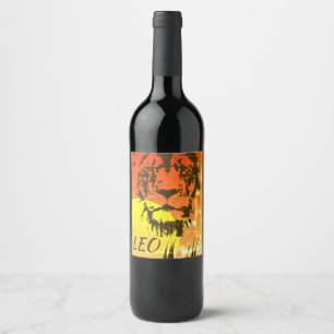 LEO Zodiac Sign ~ Lion Face and Sunset Wine Label