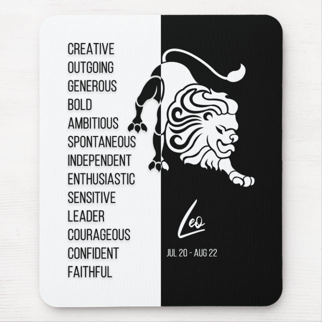Leo Zodiac Sign Mousepad, Black & White Mouse Pad (Front)