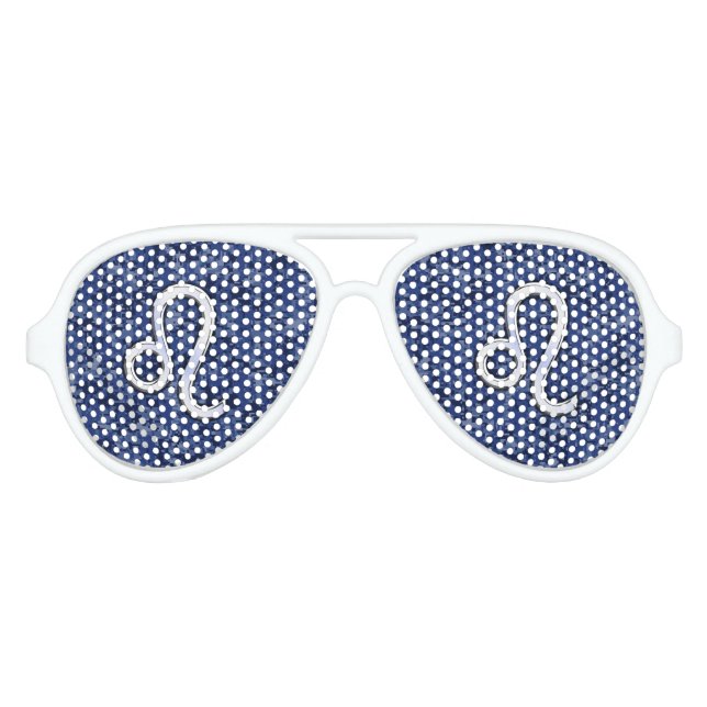 Leo Zodiac Sign on Blue Digital Camouflage Aviator Sunglasses (Front)