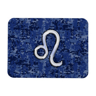 Leo Zodiac Sign on Blue Digital Camouflage Magnet