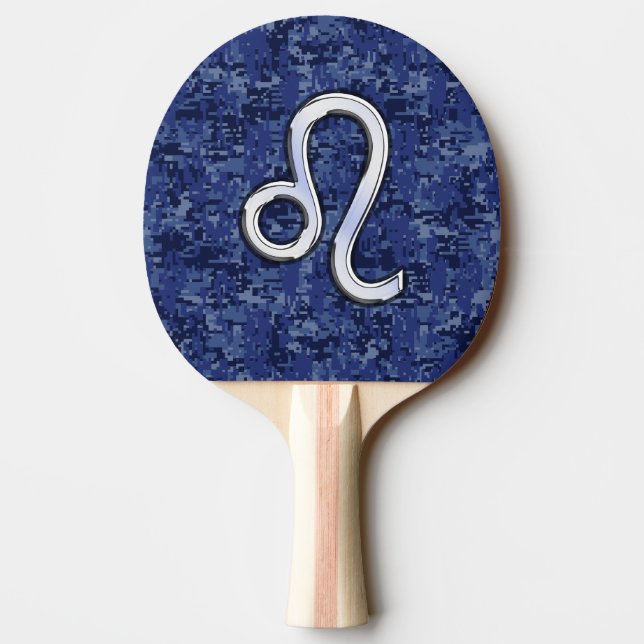Leo Zodiac Sign on Blue Digital Camouflage Ping Pong Paddle (Back)