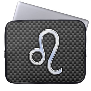 Leo Zodiac Sign on Charcoal Carbon Fibre Print Laptop Sleeve