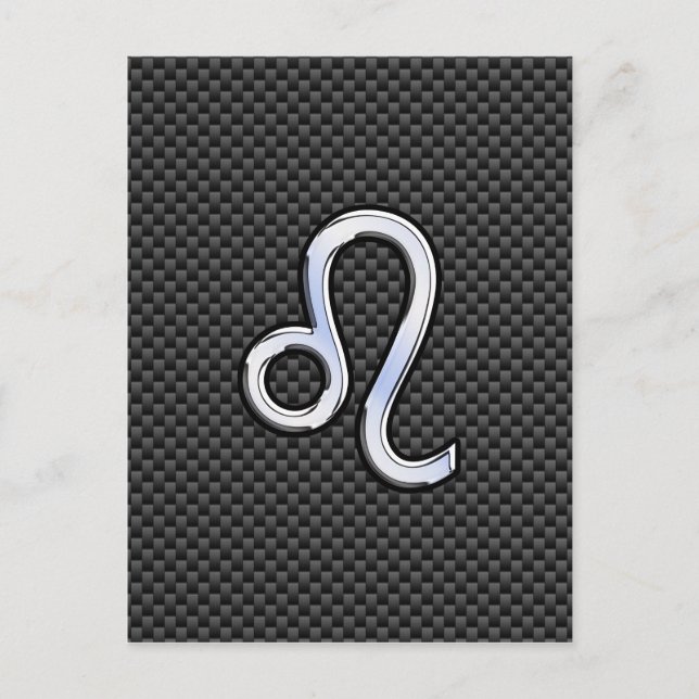 Leo Zodiac Sign on Charcoal Carbon Fibre Print Postcard (Front)