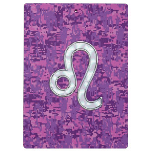Leo Zodiac Sign on Fuchsia Digital Camouflage Clipboard
