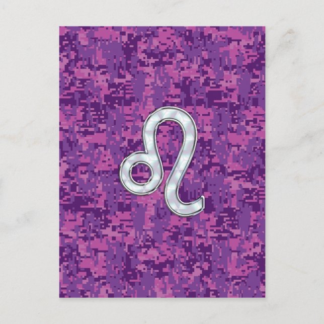 Leo Zodiac Sign on Fuchsia Digital Camouflage Postcard (Front)