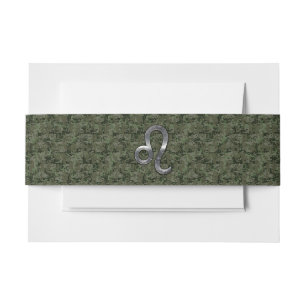 Leo Zodiac Sign on Green Digital Camo Invitation Belly Band