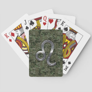 Leo Zodiac Sign on Green Digital Camouflage Playing Cards