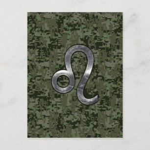 Leo Zodiac Sign on Green Digital Camouflage Postcard