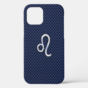 Leo Zodiac Sign on Navy Blue Carbon Fibre iPhone 12 Case