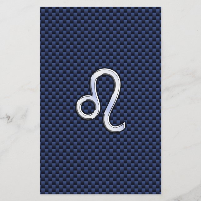Leo Zodiac Sign on Navy Blue Carbon Fibre Print Flyer (Front)