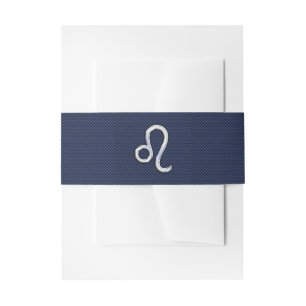 Leo Zodiac Sign on Navy Blue Carbon Fibre Print Invitation Belly Band