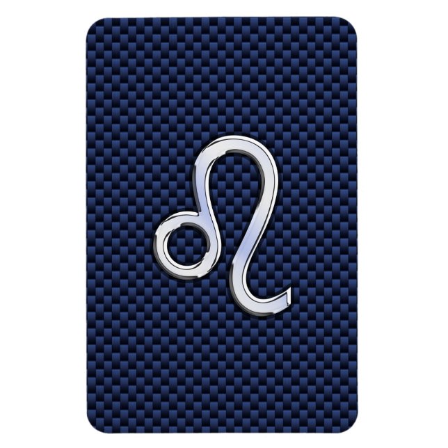 Leo Zodiac Sign on Navy Blue Carbon Fibre Print Magnet (Vertical)