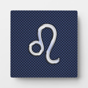 Leo Zodiac Sign on Navy Blue Carbon Fibre Print Plaque
