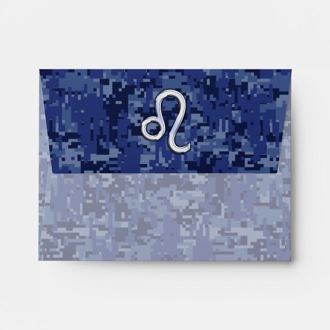 Leo Zodiac Sign on Navy Blue Digital Camouflage Envelopes (Back (Top Flap))