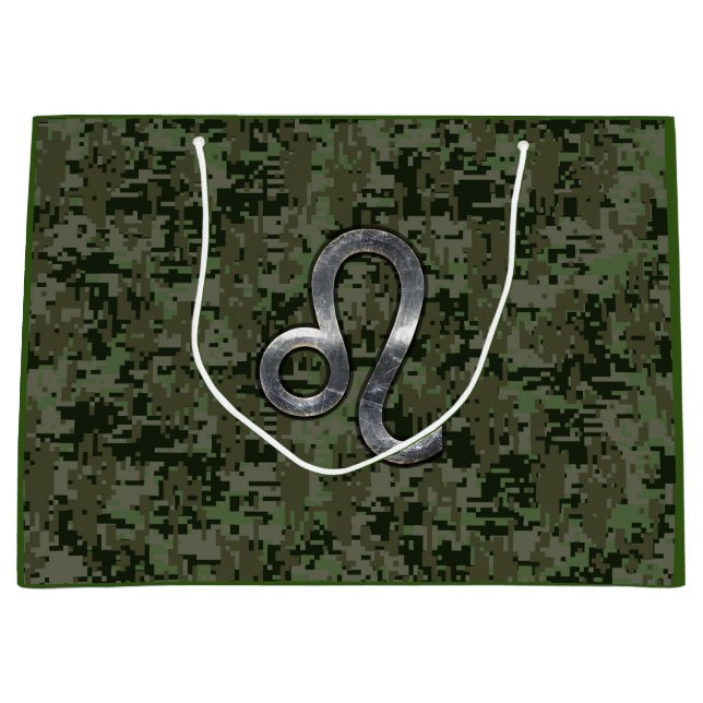 Leo Zodiac Sign on Olive Green Digital Camo Large Gift Bag (Front)
