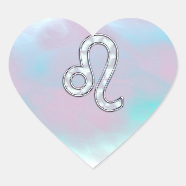 Leo Zodiac Sign on Pastels Nacre Style Print Heart Sticker (Front)