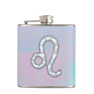 Leo Zodiac Sign on Pastels Nacre Style Print Hip Flask
