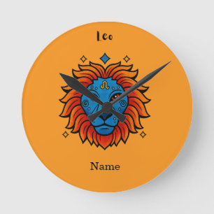 Leo Zodiac Sign Pop Art - Retro Lion Illustration Round Clock