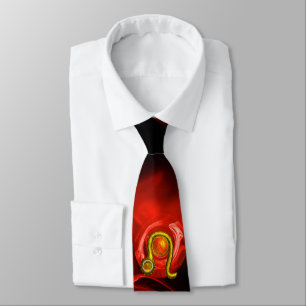 LEO ZODIAC SIGN ,RED FRACTAL ROSE IN BLACK TIE