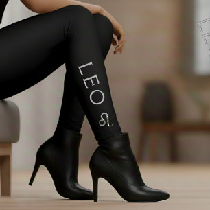 Leo Zodiac Sign Silver Black Astrology Birthday Leggings