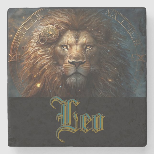 Leo Zodiac Sign Stone Coaster (Front)