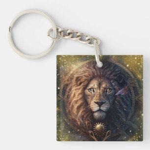 Leo Zodiac Sign Watercolor Design Key Ring