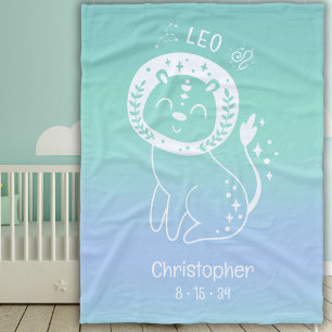 Leo Zodiac Star Custom Name Birthdate Blue Baby Fleece Blanket