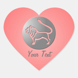Leo Zodiac Star Sign Silver Pink Heart Shape Heart Sticker