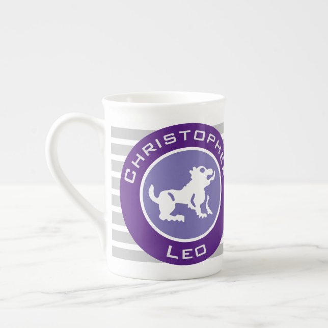 Leo Zodiac Star Sign with Owner's Name Bone China Mug (Left)