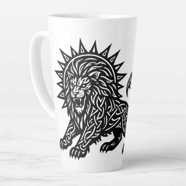 Leo Zodiac Sun‑Mane Lion | BurnsInHell Latte Mug (Left Angle)