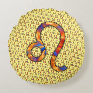 Leo Zodiac Symbol Element by Kenneth Yoncich Round Cushion