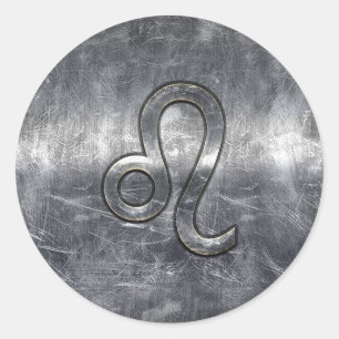 Leo Zodiac Symbol in Grunge Distressed Style Classic Round Sticker
