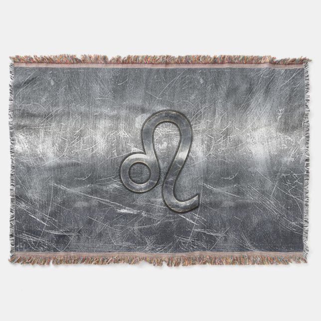 Leo Zodiac Symbol in Grunge Distressed Style Throw Blanket (Front)