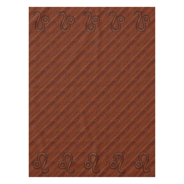 Leo Zodiac Symbol in Rich Mahogany wood style Tablecloth (Front)