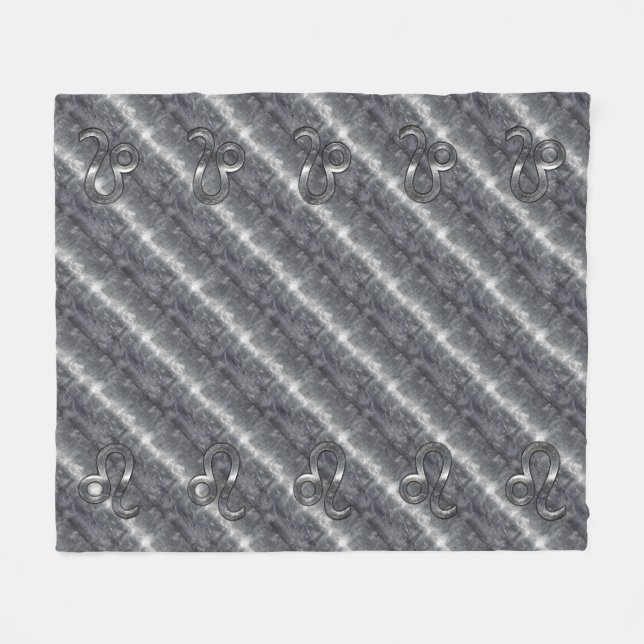 Leo Zodiac Symbol in Silver Steel Style Fleece Blanket (Front (Horizontal))